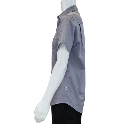 Grey Will button up shirt side view of top on mannequin