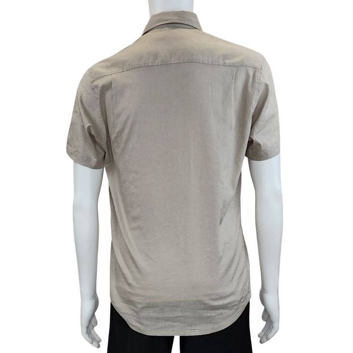 Will button up shirt oatmeal brown back view of top on mannequin